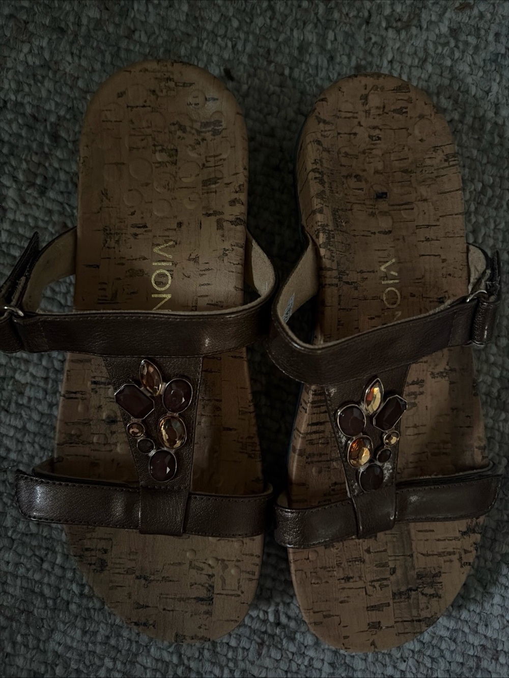 Vionic Brown Leather Jeweled Women's Sandals